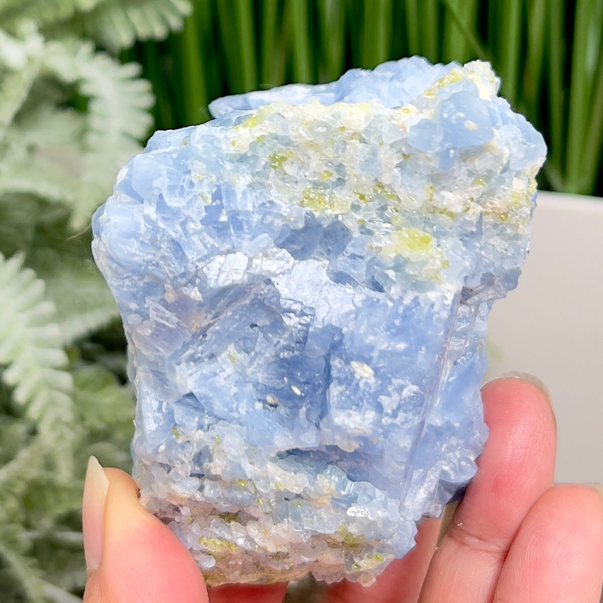 Blue Calcite with Green Diopside Specimen Natural Mineral Crystal 548g