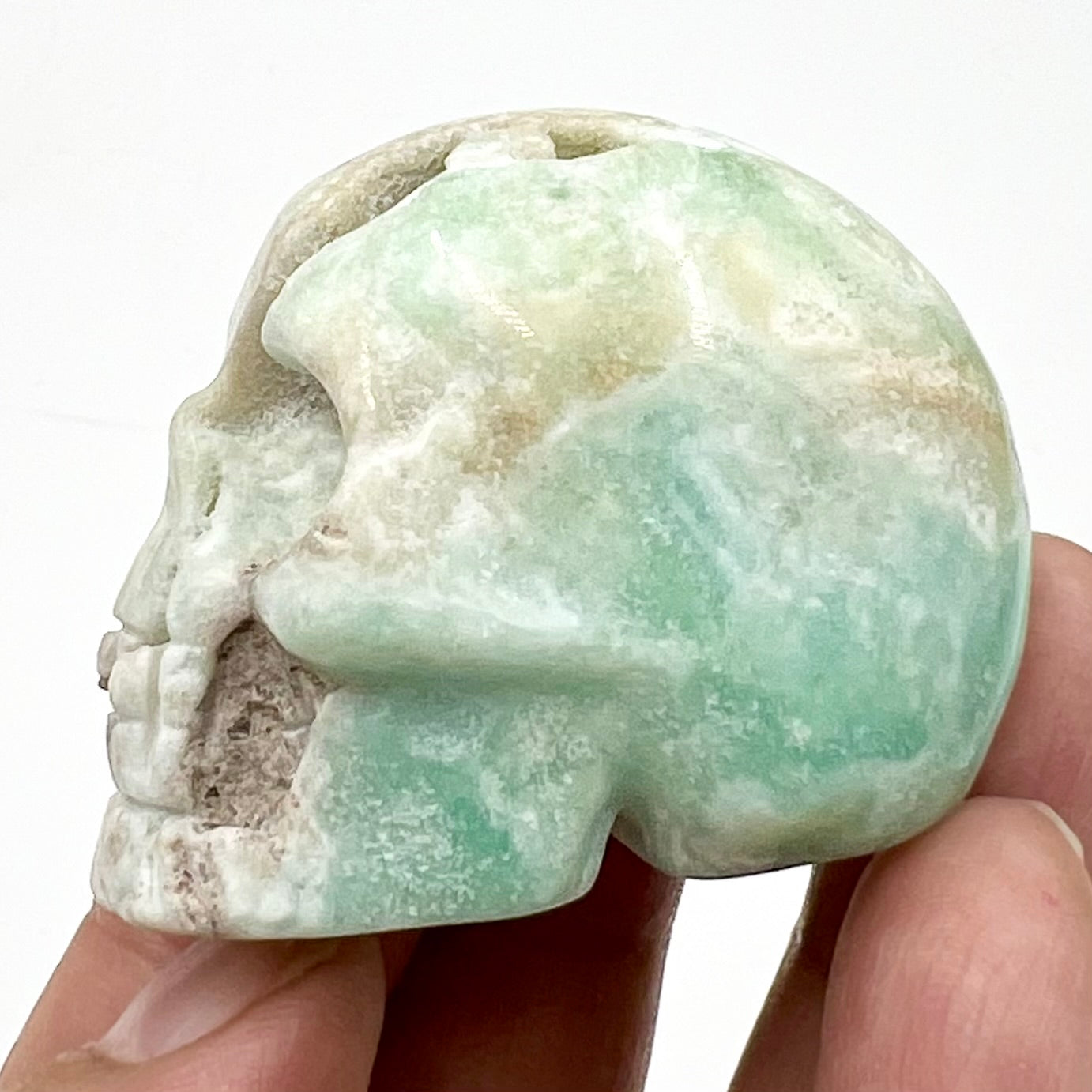 Blue Aragonite Skull 2 Inches Rare Hand Carved Crystal Carving