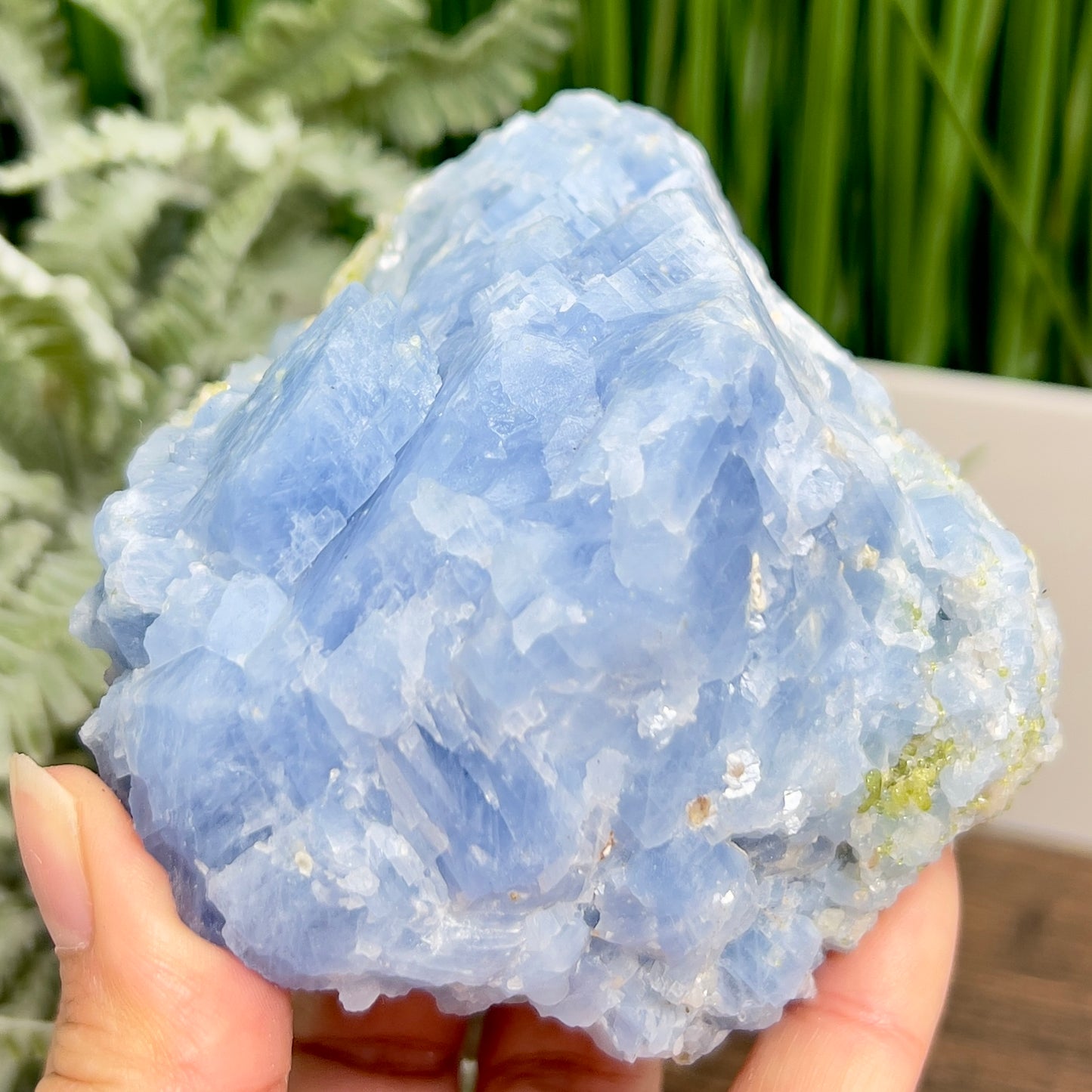 Blue Calcite with Green Diopside Specimen Natural Mineral Crystal 548g