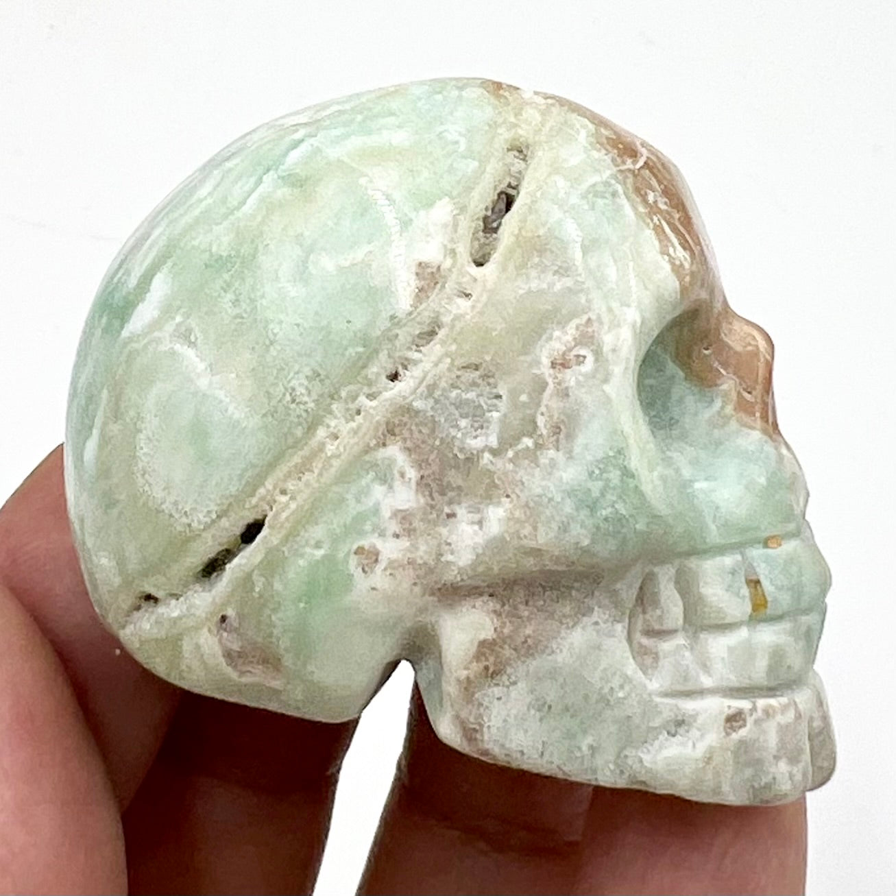 Blue Aragonite Skull 2 Inches Rare Hand Carved Crystal Carving