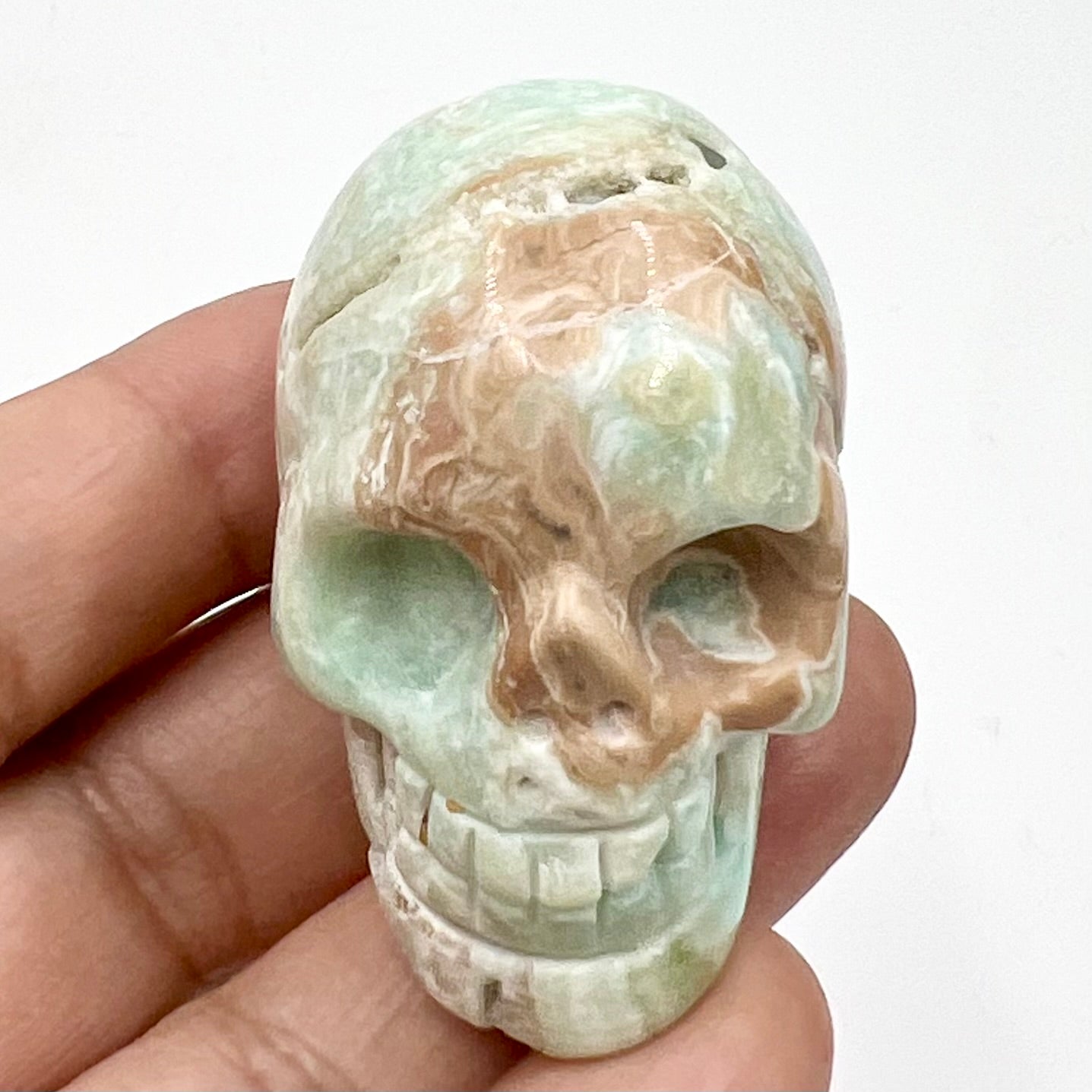 Blue Aragonite Skull 2 Inches Rare Hand Carved Crystal Carving