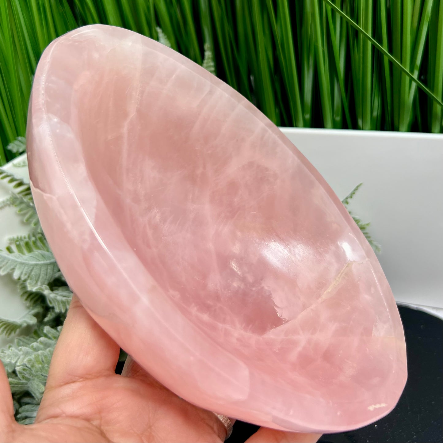 Rose Quartz Pink Large Oblong Bowl Healing Crystal Carving 1076g