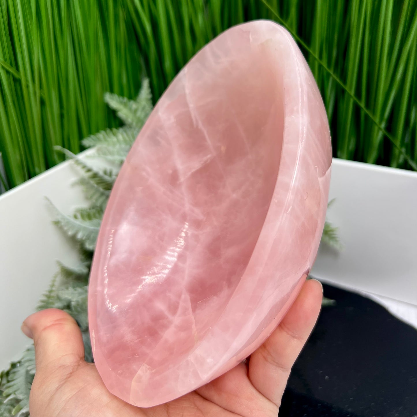 Rose Quartz Pink Large Oblong Bowl Healing Crystal Carving 1076g