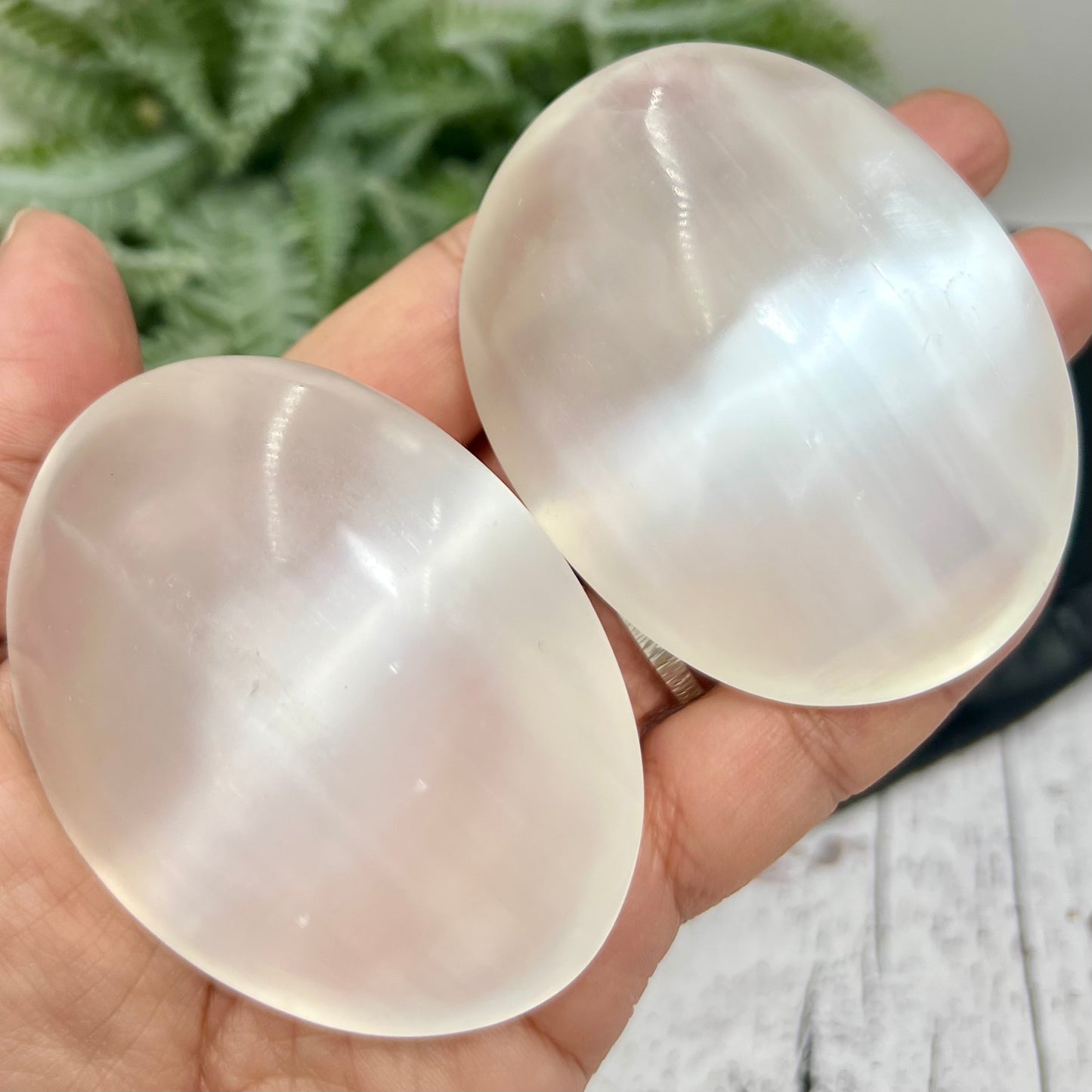 Satin Spar Selenite Palm Stones Worry Large Meditation Crystals Morocco