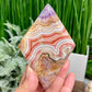 Amethyst with Mexican Lace Agate Rhombus Display with Stand Healing Crystal Carving