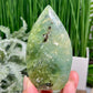 Prehnite with Epidote Flame Free Form Crystal Carving 210g