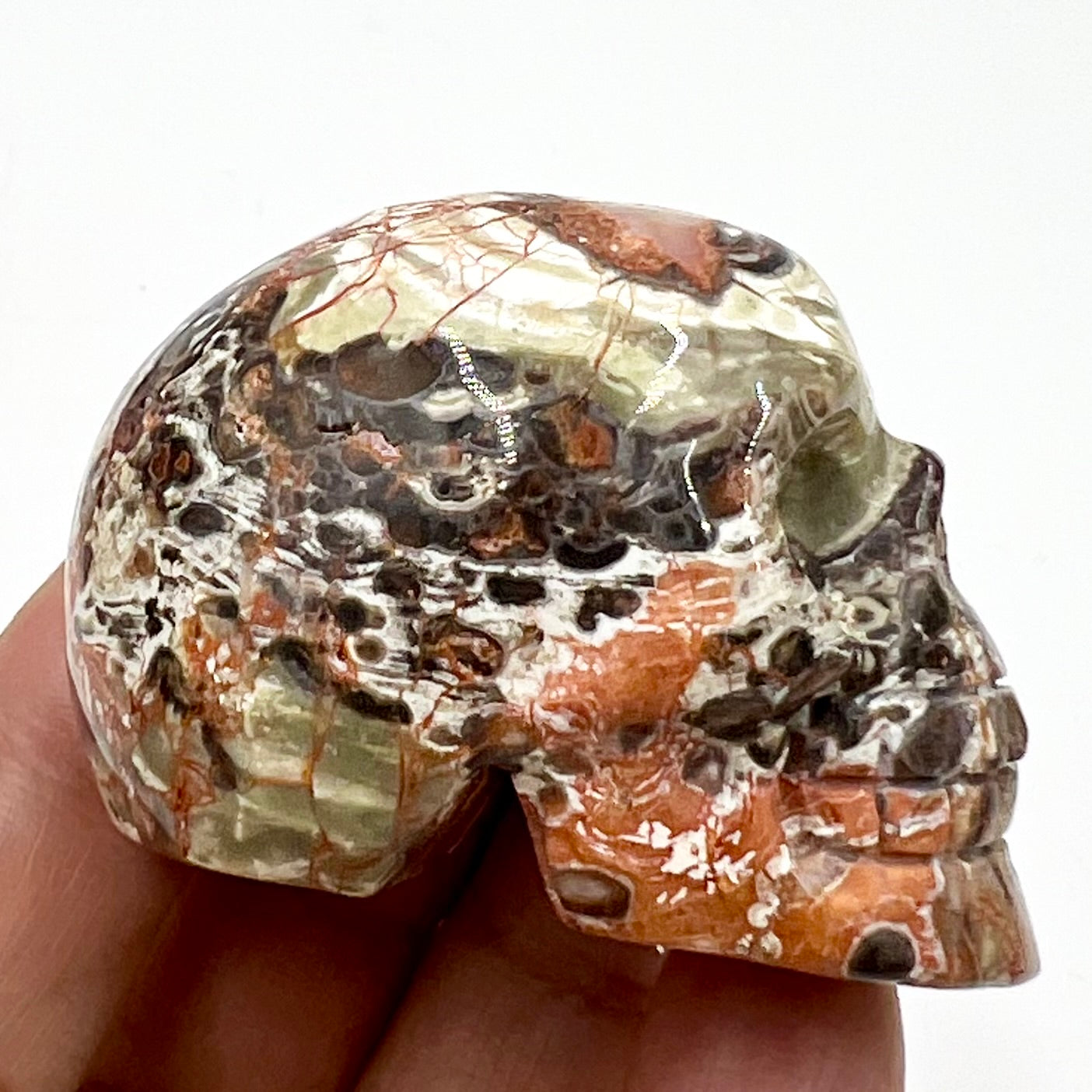 Money Agate Indonesian bloodstone Skull 2 Inches Rare Hand Carved Crystal Carving