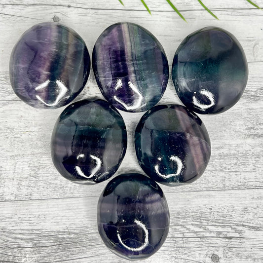 Rainbow Fluorite Palm Stone Crystal Healing Natural Worry Meditation Gemstone