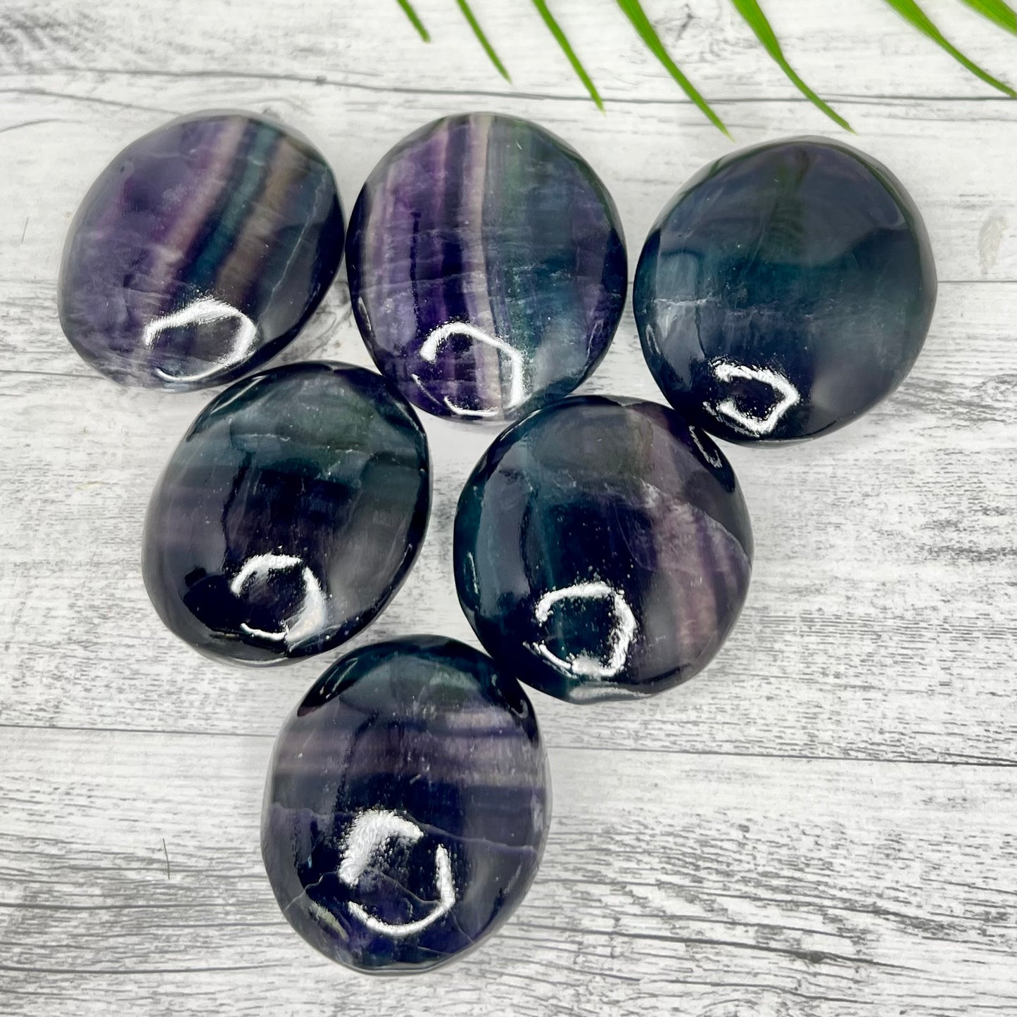 Rainbow Fluorite Palm Stone Crystal Healing Natural Worry Meditation Gemstone