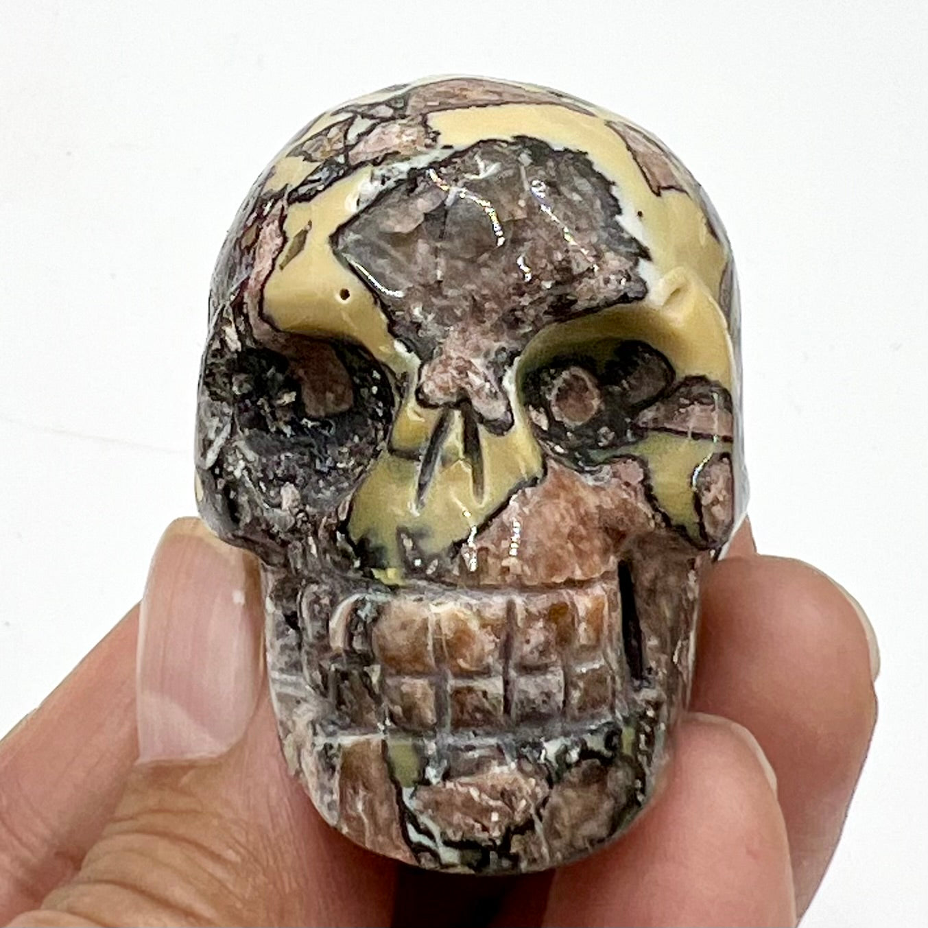 Mosaic Chalcedony Quartz Skull 2 Inches Rare Hand Carved Crystal Carving