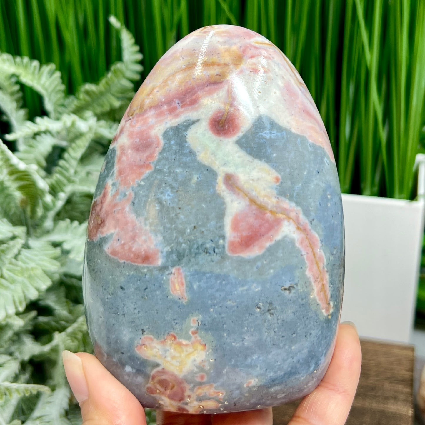 Ocean Sea Jasper Pink Free Form Flame Crystal Carving 722g