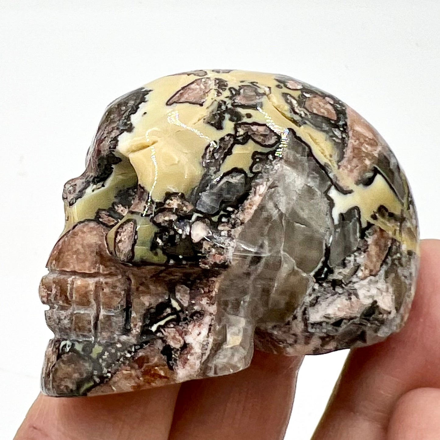 Mosaic Chalcedony Quartz Skull 2 Inches Rare Hand Carved Crystal Carving