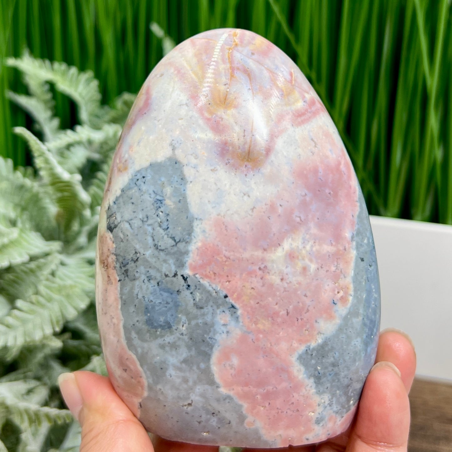 Ocean Sea Jasper Pink Free Form Flame Crystal Carving 722g