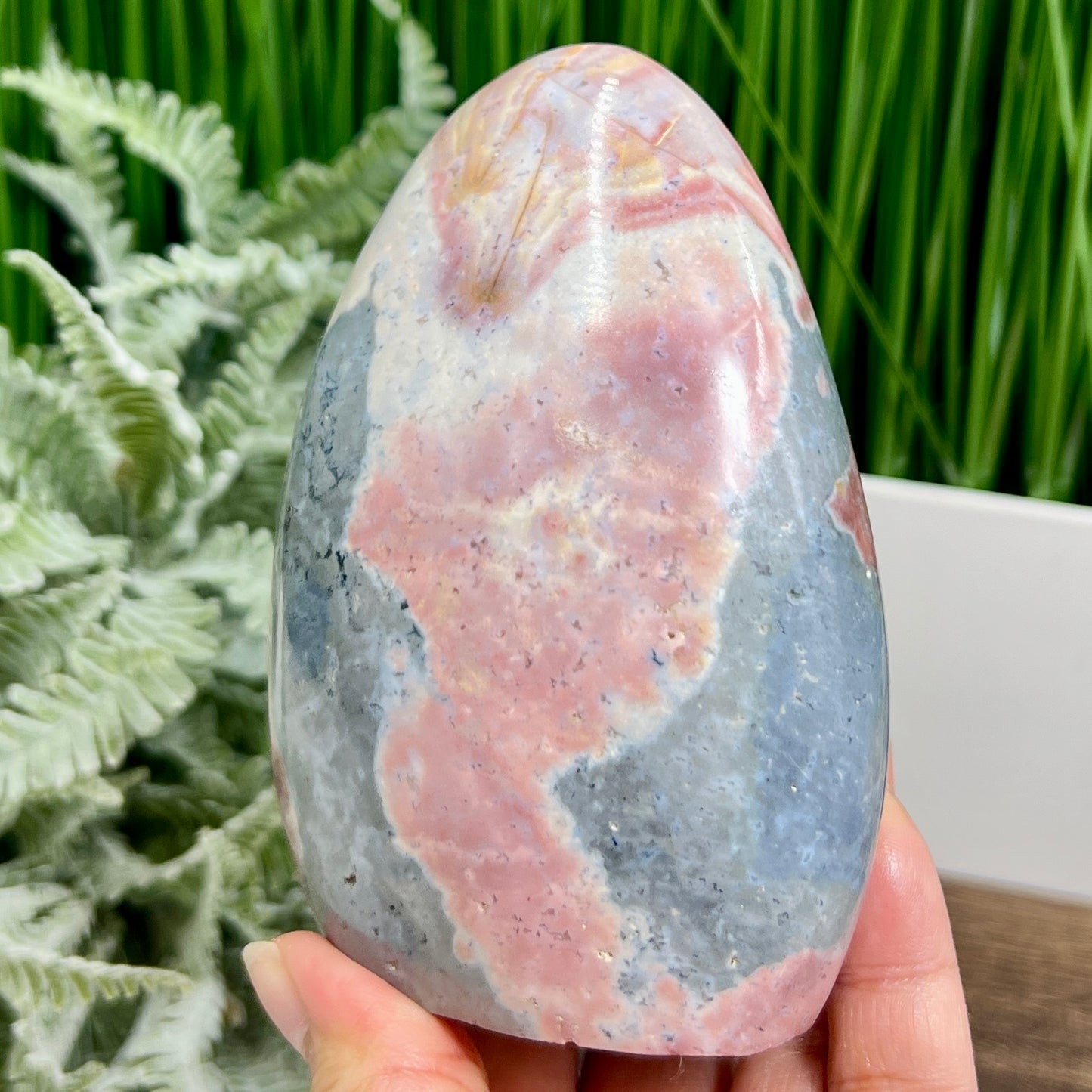 Ocean Sea Jasper Pink Free Form Flame Crystal Carving 722g