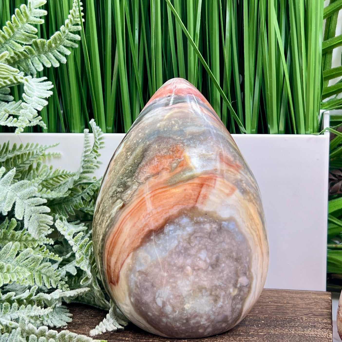 Ocean Sea Jasper with Quartz Free Form Flame Crystal Carving 826g