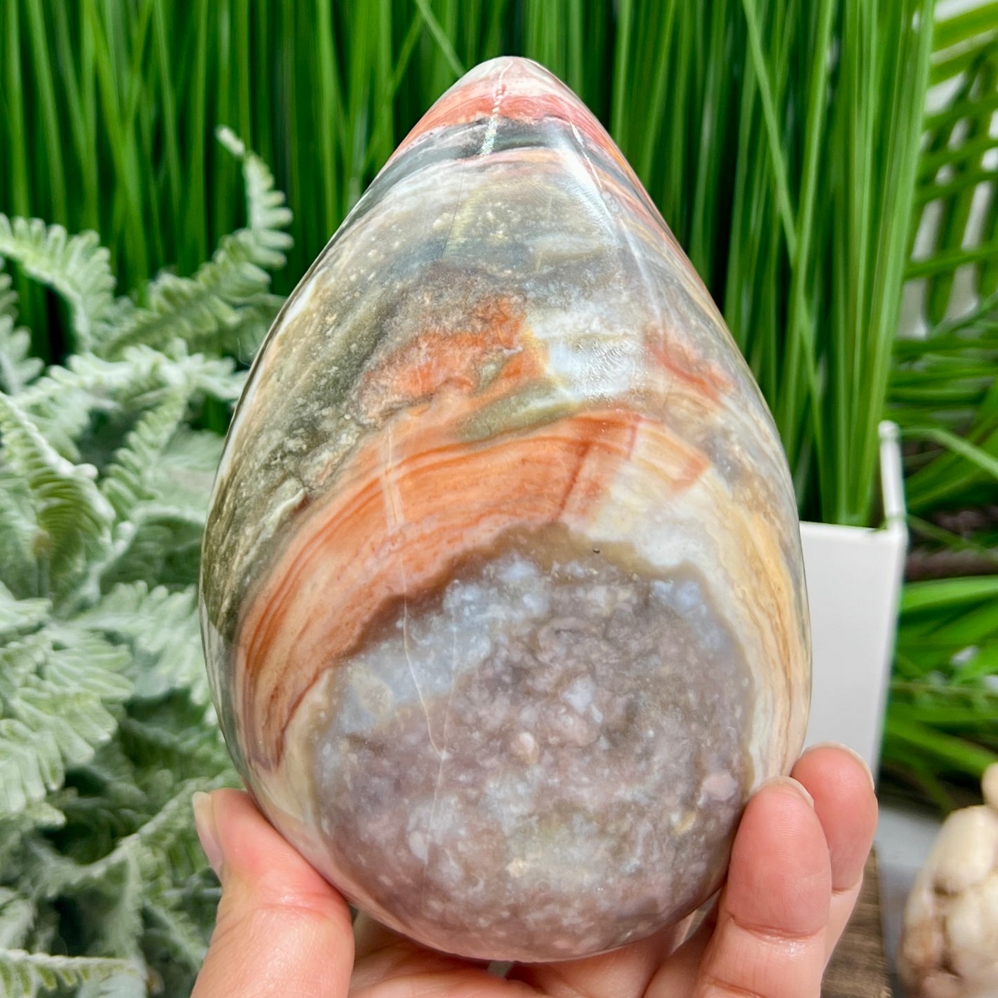 Ocean Sea Jasper with Quartz Free Form Flame Crystal Carving 826g