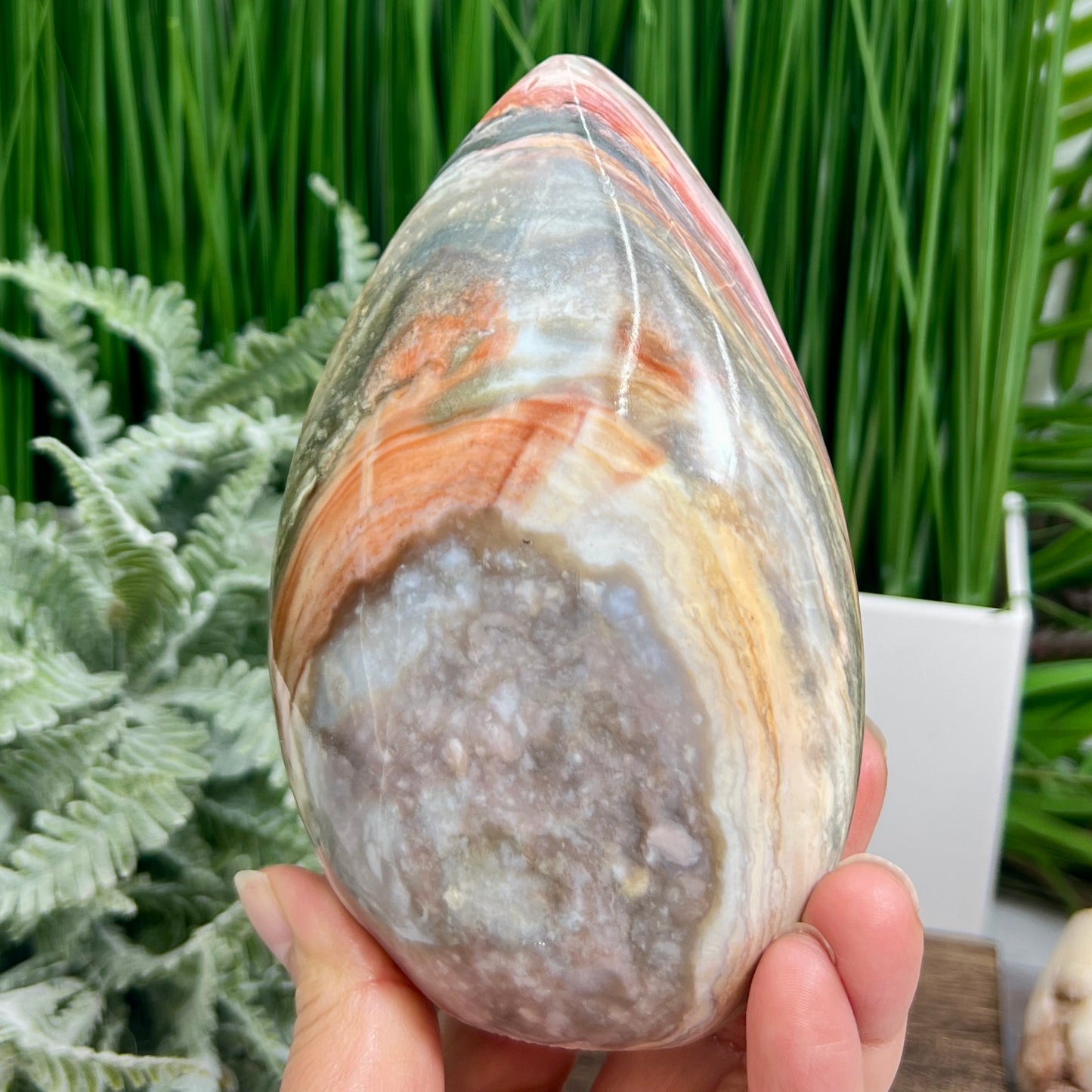 Ocean Sea Jasper with Quartz Free Form Flame Crystal Carving 826g