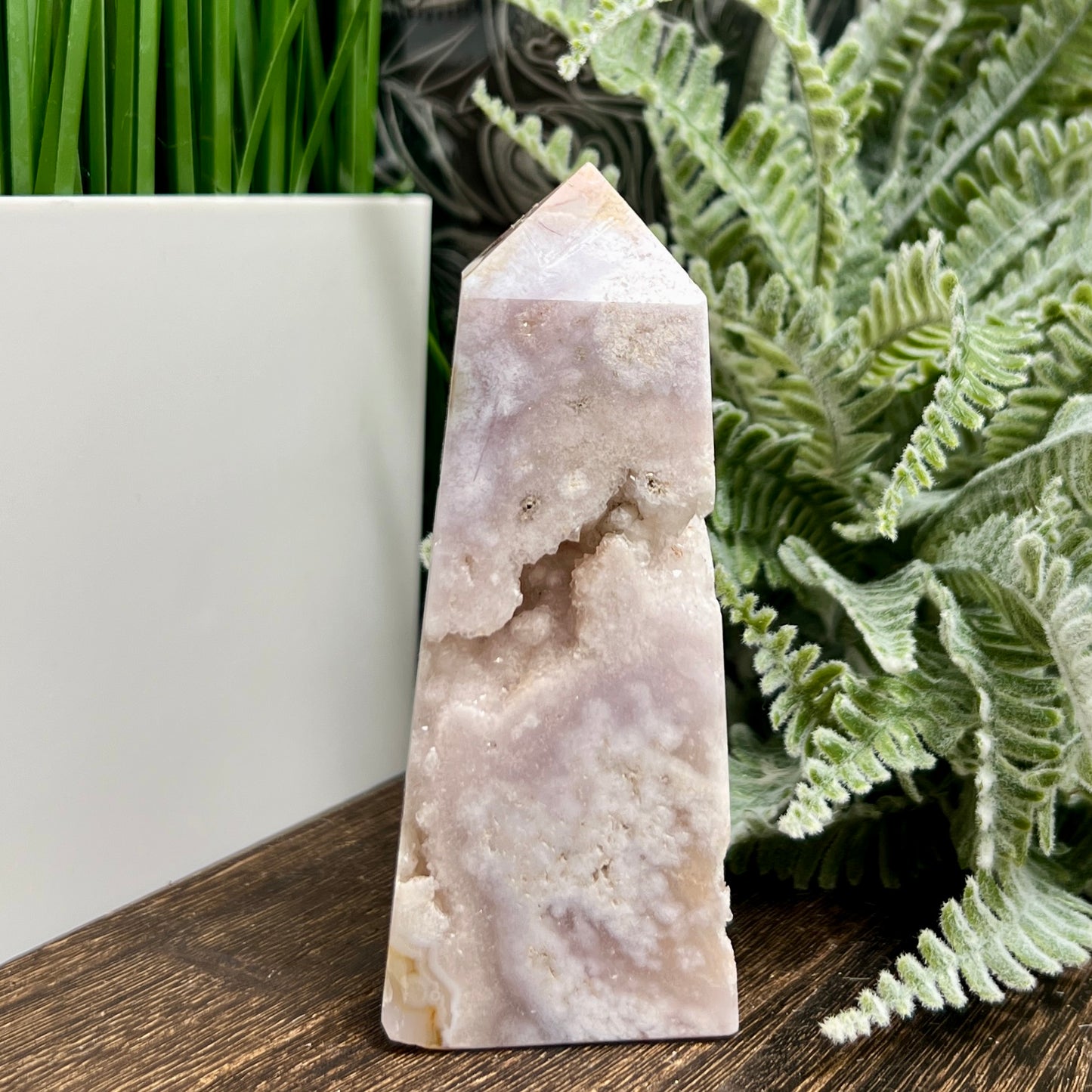 Pink Amethyst Flower Agate Tower Healing Crystal Generator 147g