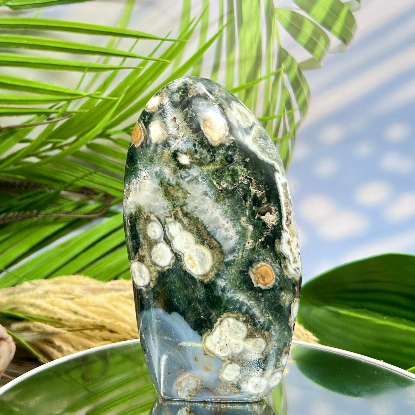 8th Vein Orbicular Sea Ocean Jasper Bubble Free Form Round Eye Crystal 854g