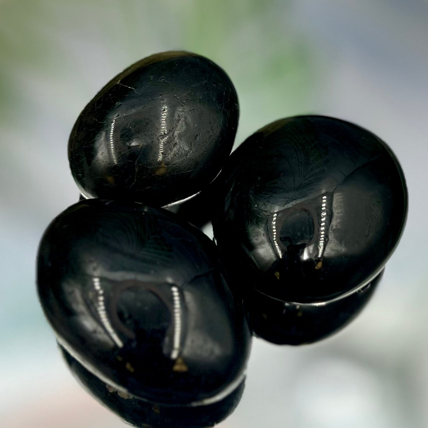 Black Tourmaline Schorl Palm Stone Worry Meditation Crystals