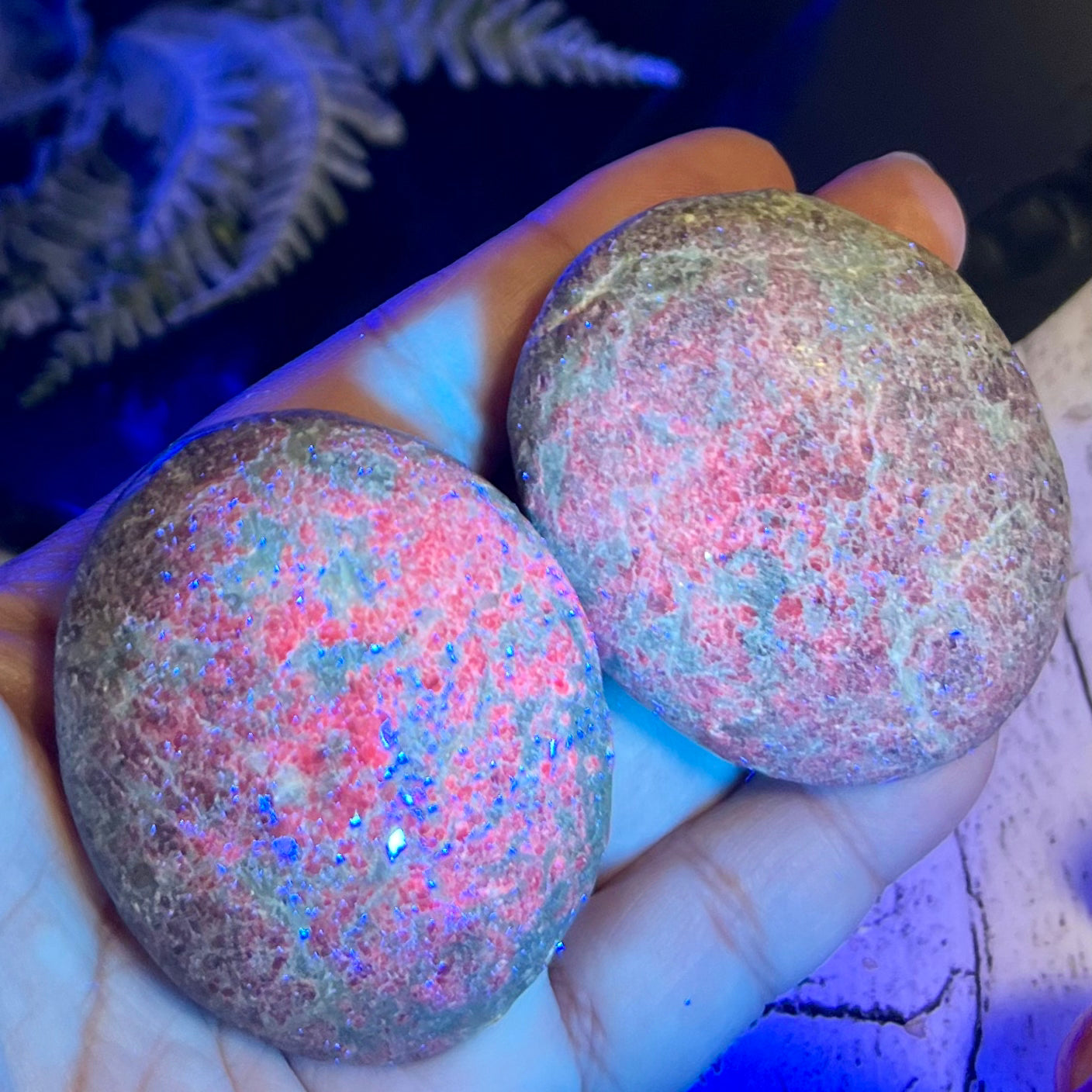 Ruby in Kyanite Palm Stones Worry UV Reactive Meditation Crystals