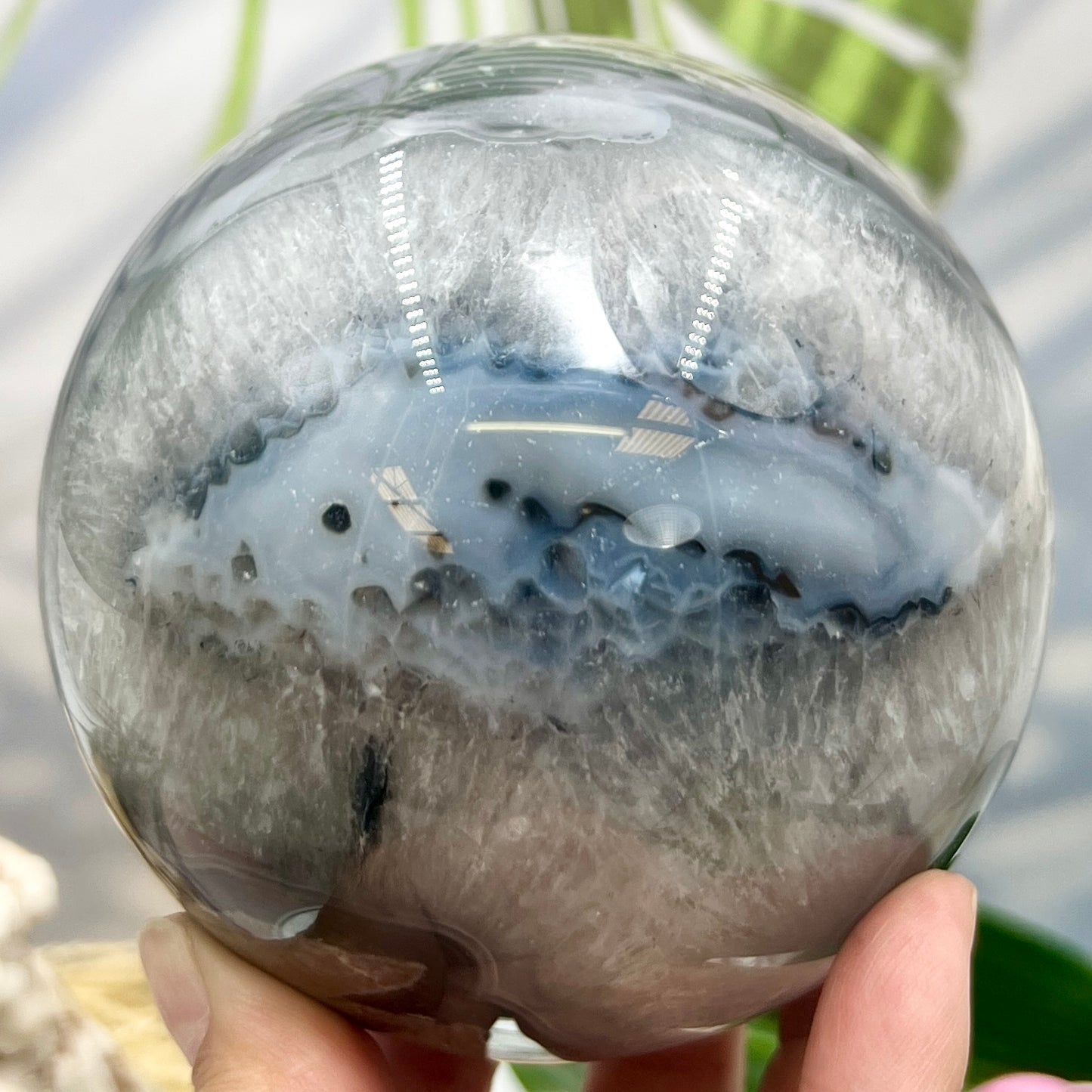 Volcanic Agate Quartz Sphere UV Reactive Large Crystal Ball 1447g 101mm