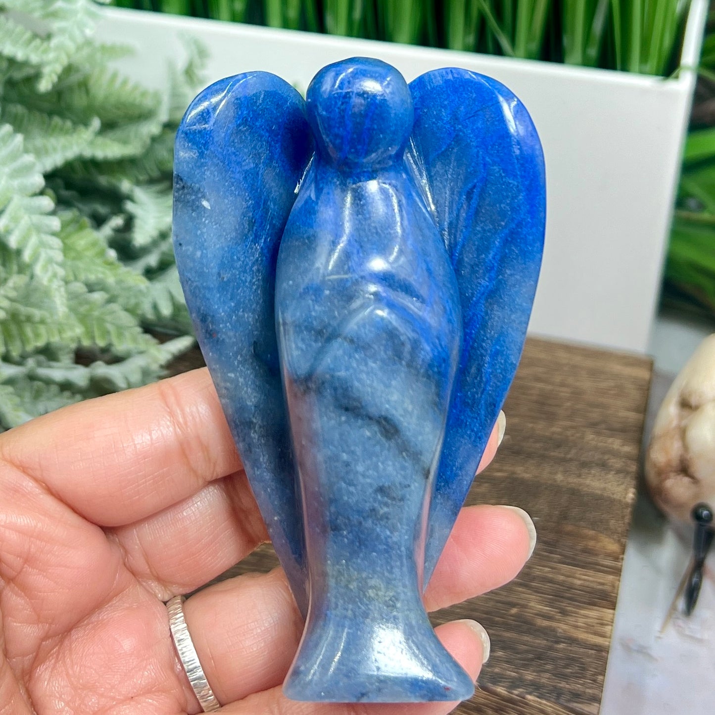 Blue Aventurine Guardian Angel Christian Crystal Carving 220g