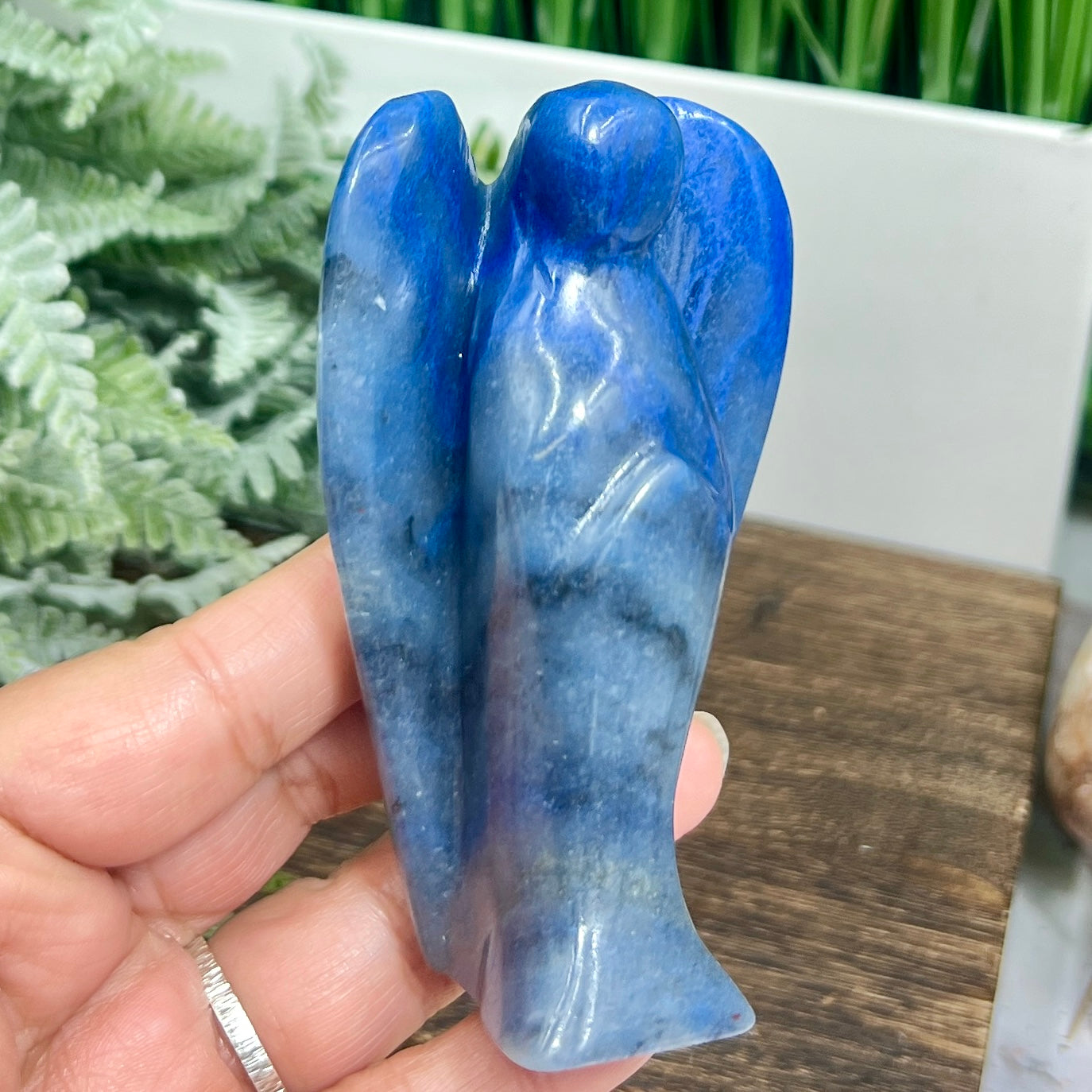 Blue Aventurine Guardian Angel Christian Crystal Carving 220g