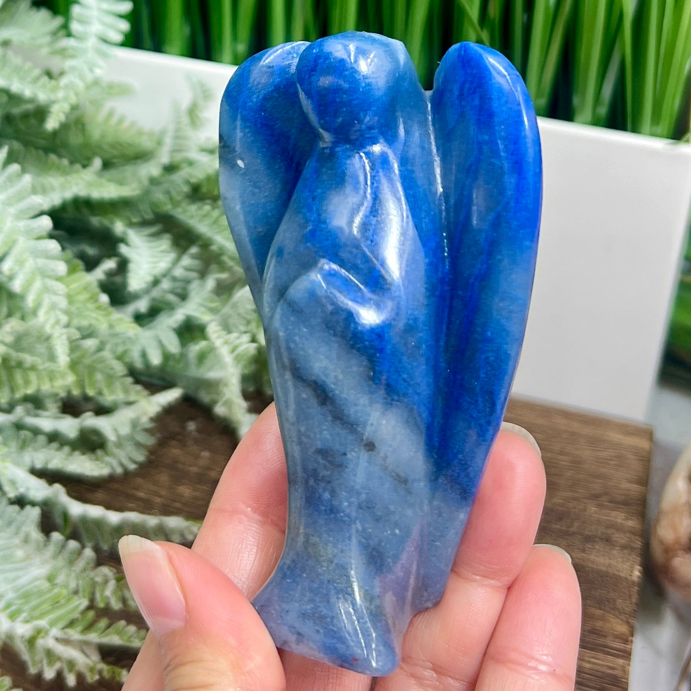 Blue Aventurine Guardian Angel Christian Crystal Carving 220g