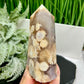 Black Flower Agate Tower Healing Crystal Generator 374g