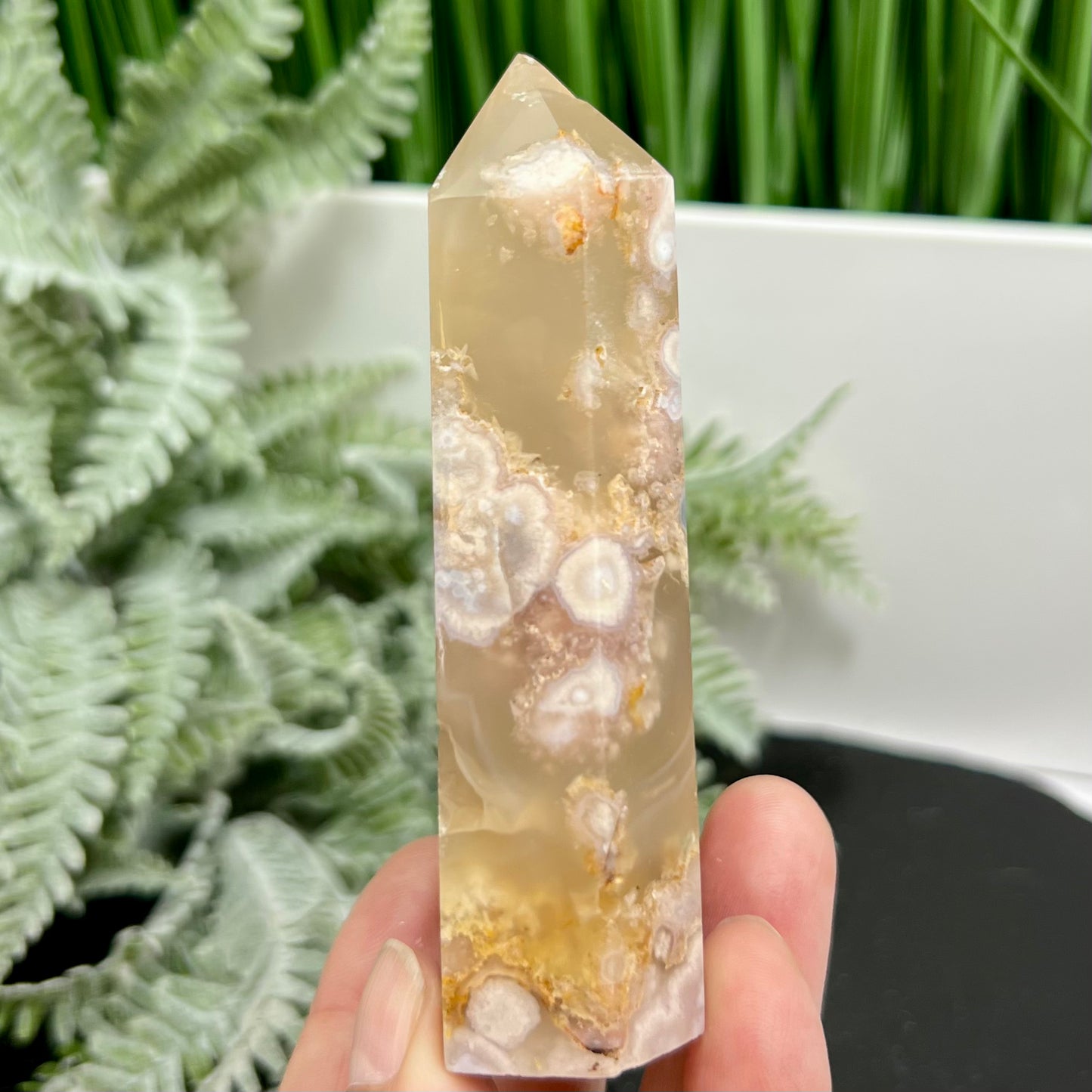 Flower Agate Tower Healing Crystal Generator 208g 98mm