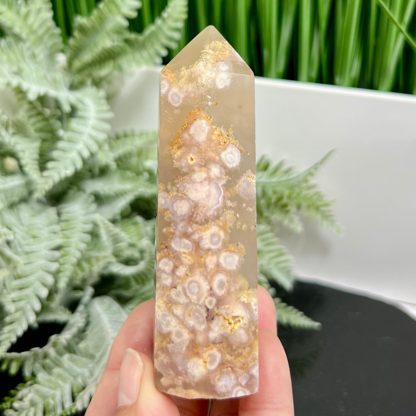 Flower Agate Tower Healing Crystal Generator 208g 98mm