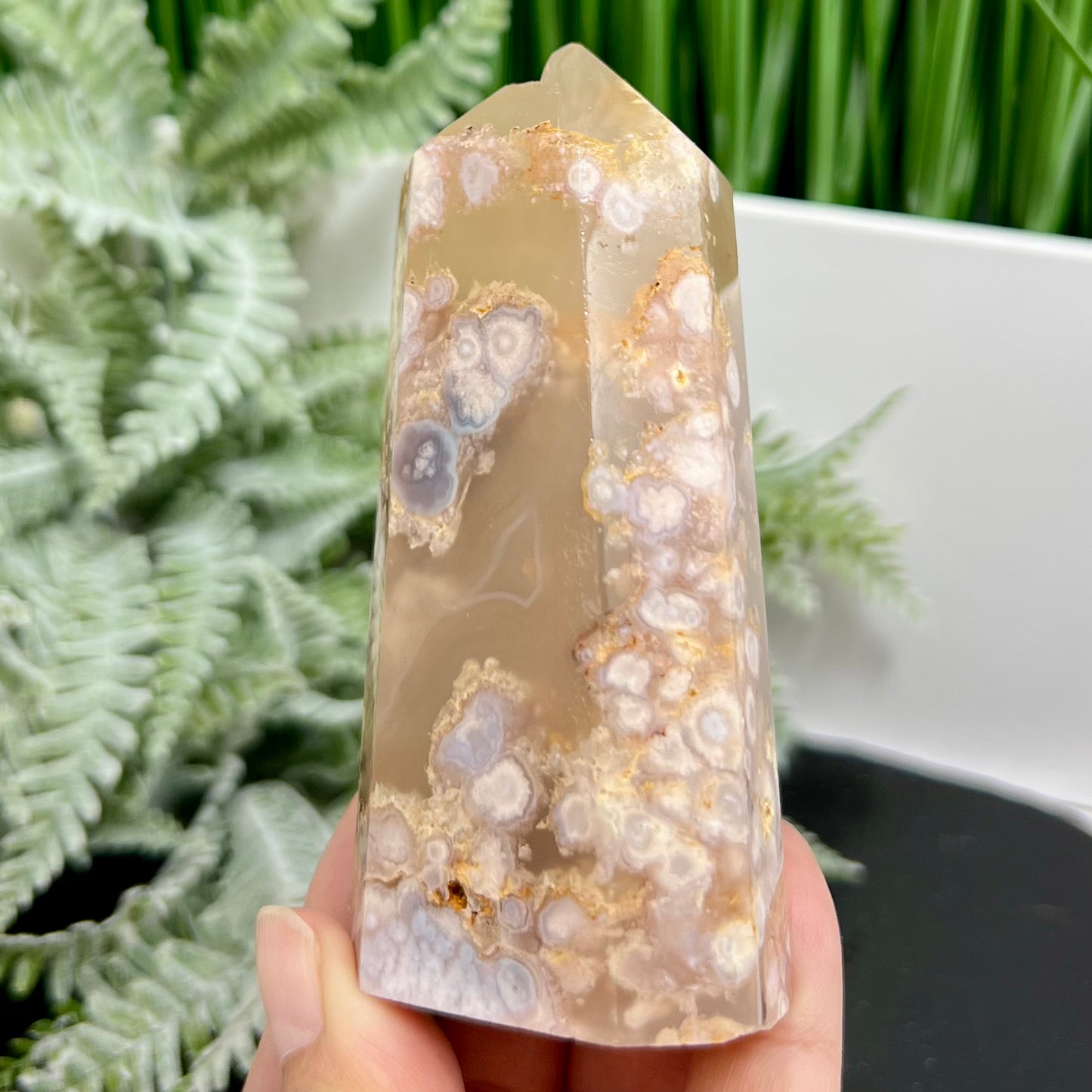 Flower Agate Tower Healing Crystal Generator 208g 98mm