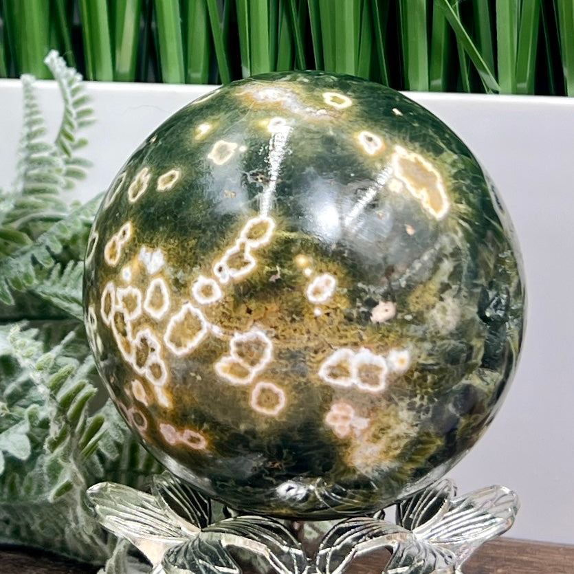 8th Vein Orbicular Sea Ocean Jasper Round Eye Sphere Bubble Crystal Ball 636g 78mm