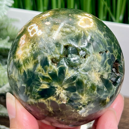 8th Vein Orbicular Sea Ocean Jasper Round Eye Sphere Bubble Crystal Ball 636g 78mm