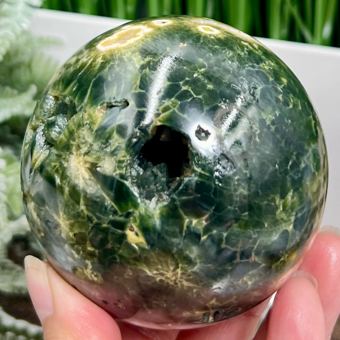 8th Vein Orbicular Sea Ocean Jasper Round Eye Sphere Bubble Crystal Ball 636g 78mm