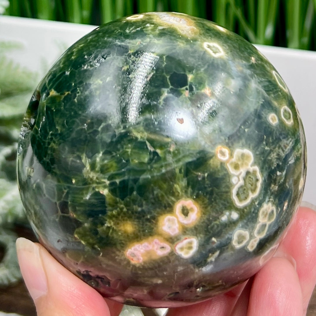 8th Vein Orbicular Sea Ocean Jasper Round Eye Sphere Bubble Crystal Ball 636g 78mm