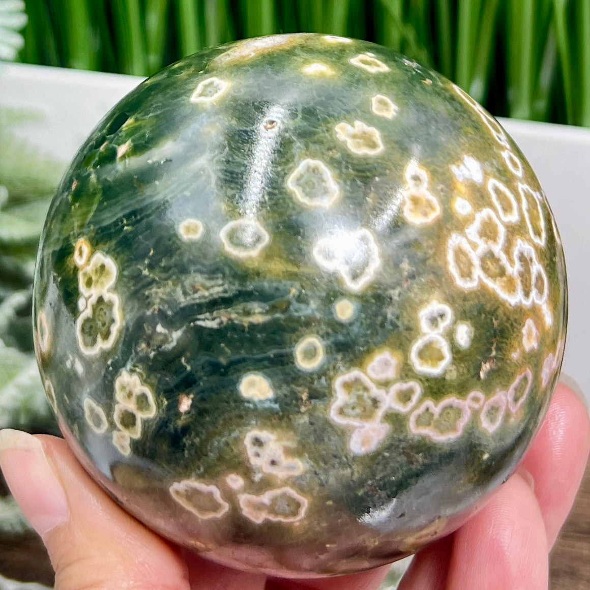 8th Vein Orbicular Sea Ocean Jasper Round Eye Sphere Bubble Crystal Ball 636g 78mm