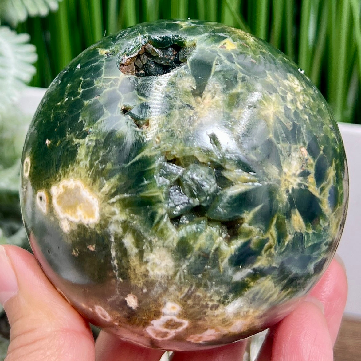 8th Vein Orbicular Sea Ocean Jasper Round Eye Sphere Bubble Crystal Ball 636g 78mm