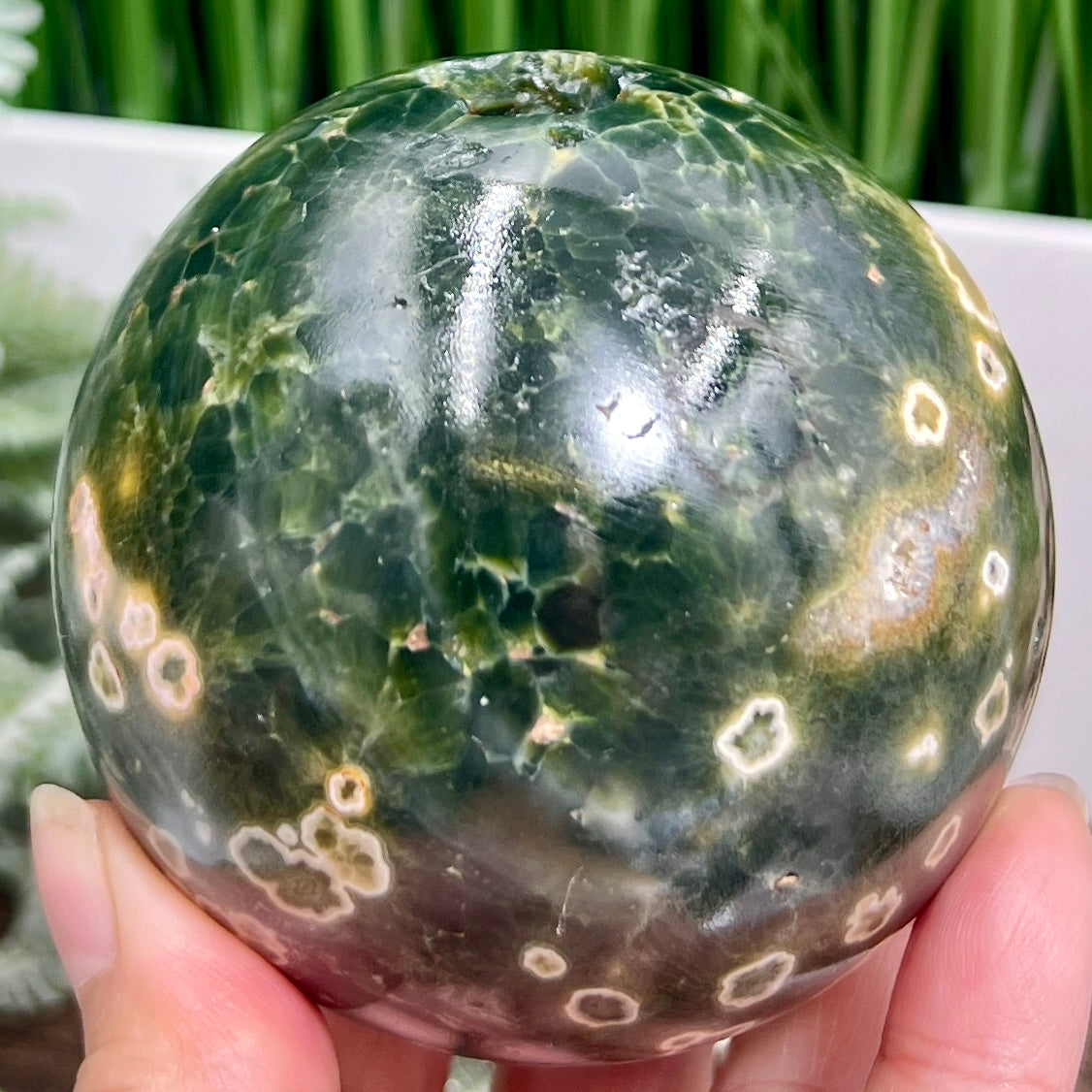 8th Vein Orbicular Sea Ocean Jasper Round Eye Sphere Bubble Crystal Ball 636g 78mm