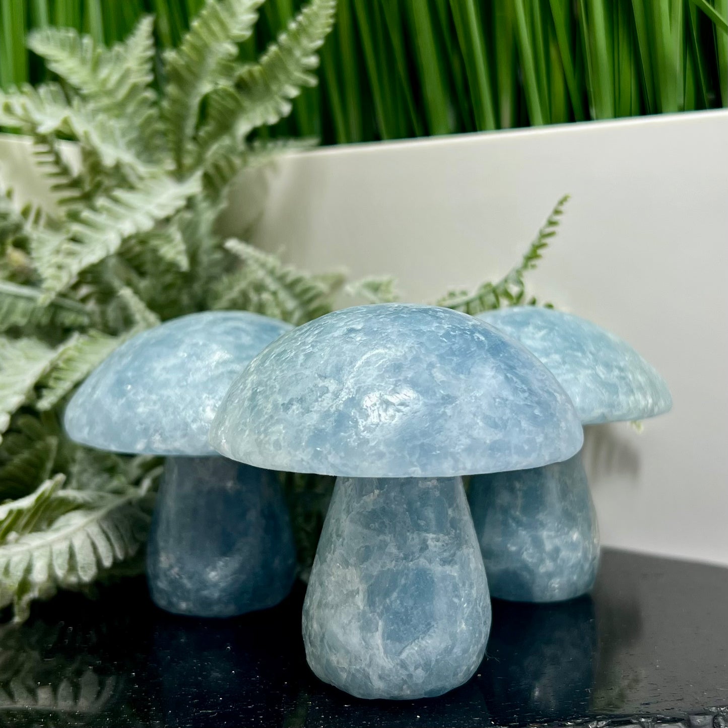 Large Blue Calcite Mushrooms Crystal Carvings