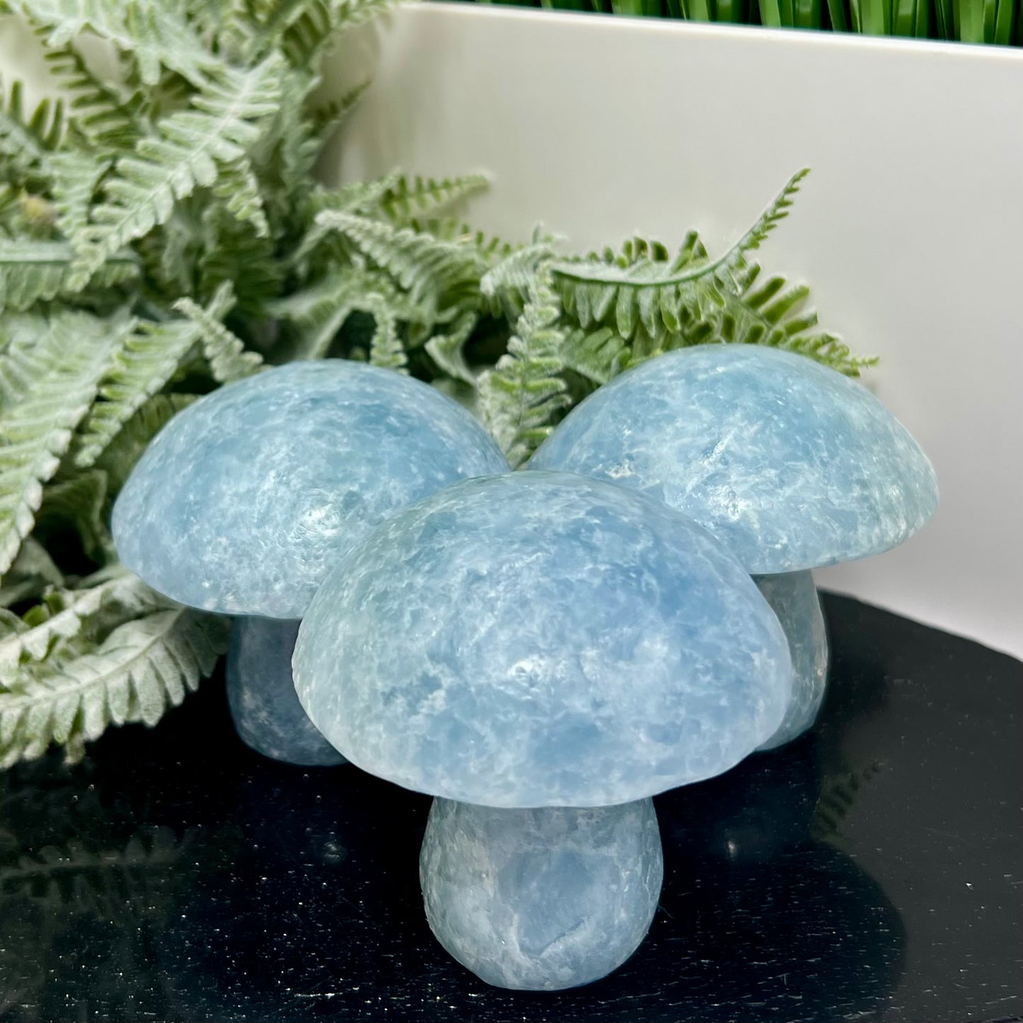 Large Blue Calcite Mushrooms Crystal Carvings