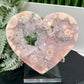 Pink Purple Amethyst Flower Agate Quartz Heart with Stand Crystal Carving 304g