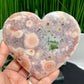 Pink Purple Amethyst Flower Agate Quartz Heart with Stand Crystal Carving 304g