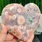 Pink Purple Amethyst Flower Agate Quartz Heart with Stand Crystal Carving 304g