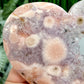 Pink Purple Amethyst Flower Agate Quartz Heart with Stand Crystal Carving 304g