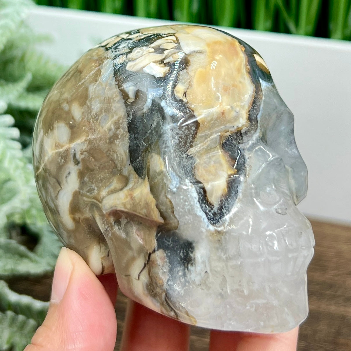 Volcanic Agate Quartz Skull UV Reactive Healing Crystal Carving 432g