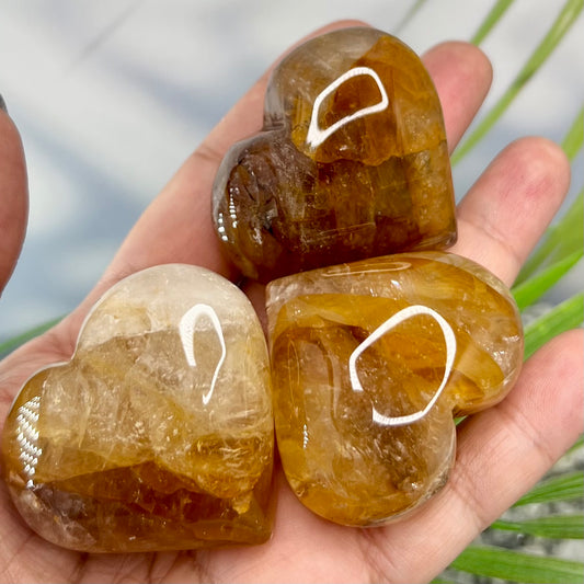 Golden Healer Quartz Hearts Crystal Carvings