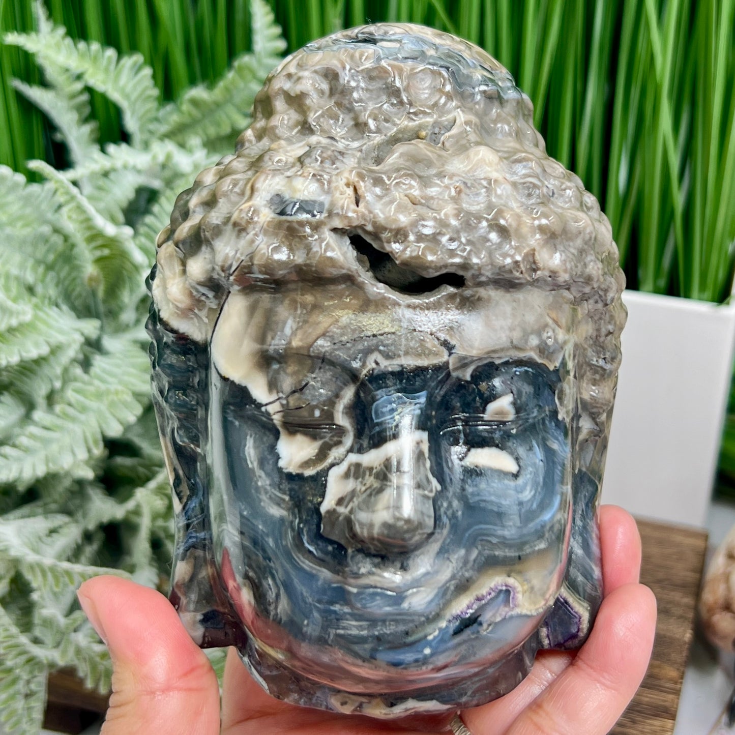 Volcanic Agate Quartz Buddha UV Reactive Crystal 1736g