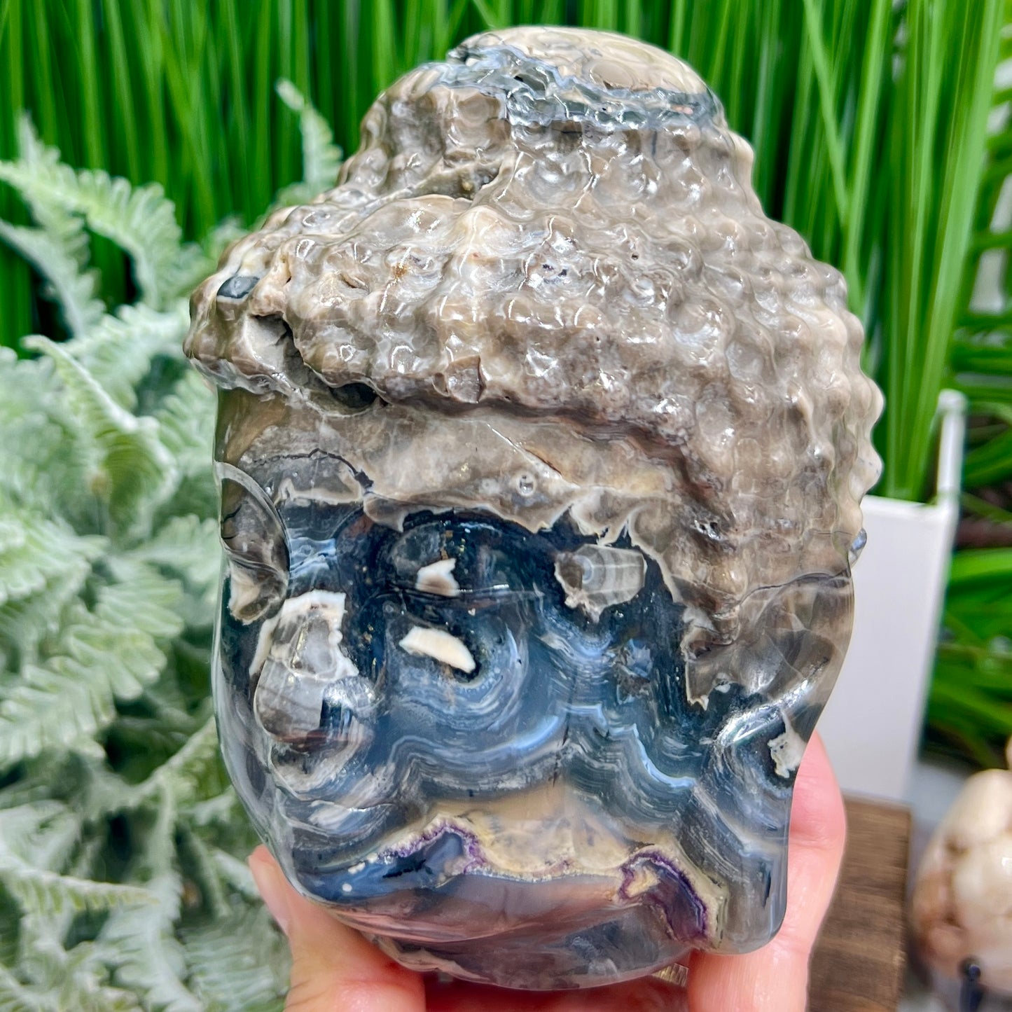 Volcanic Agate Quartz Buddha UV Reactive Crystal 1736g